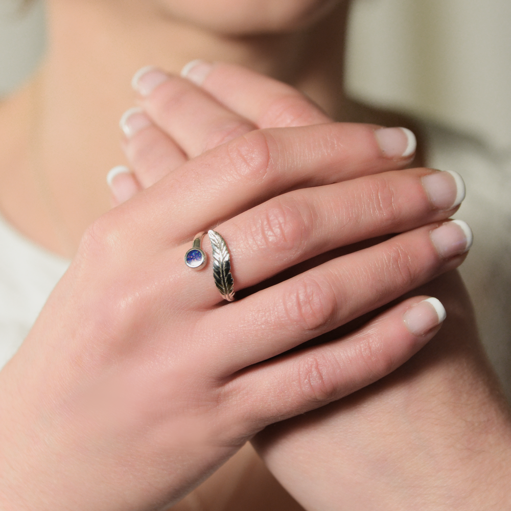 Opals Ashes Angel Feather Memorial Ring