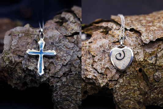 Opals & Ashes Decorative Cross Pendant & Spiral Heart Pendant