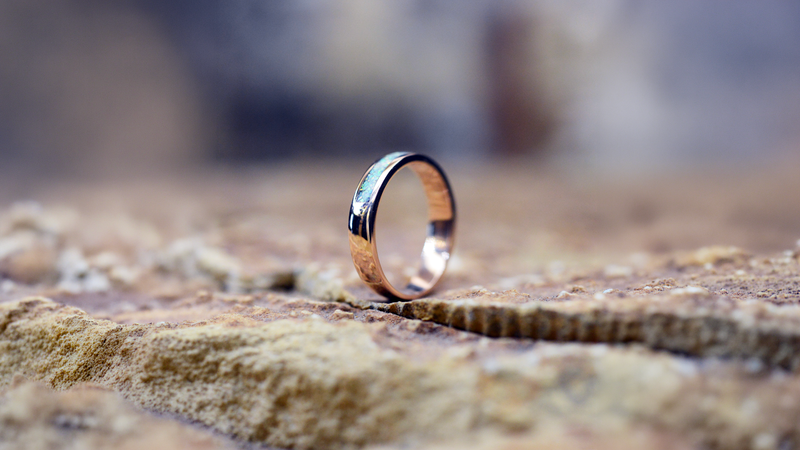 handmade ashes ring UK cremation jewellery. Half Circle