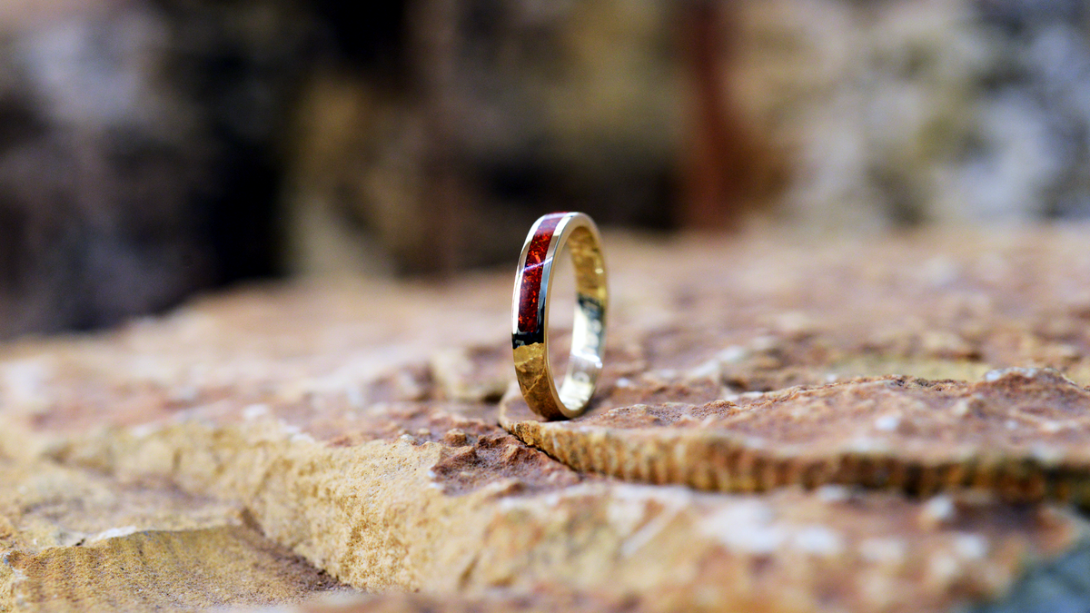 handmade ashes ring UK cremation jewellery. Half Circle