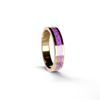 Opals & Ashes Circle Unisex Memorial Ring 9ct Yellow Gold. Ashes blended with Lavender Opals.