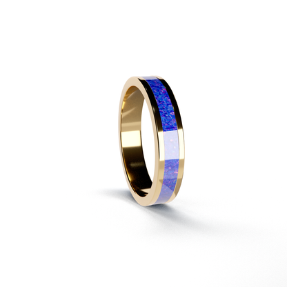 Opals & Ashes Circle Unisex Memorial Ring 9ct Yellow Gold. Ashes blended with Royal Blue Opals.