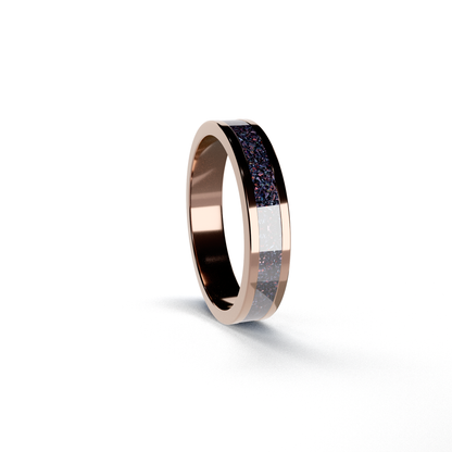 Opals & Ashes Circle Unisex Memorial Ring 9ct Rose Gold. Ashes blended with Black Fire Opals.