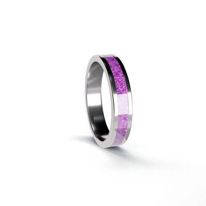 Opals & Ashes Circle Unisex Memorial Ring Silver. Ashes blended with Lavender Opals.