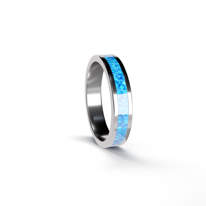 Opals & Ashes Circle Unisex Memorial Ring Silver. Ashes blended with Pacific Blue Opals.