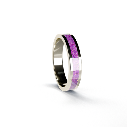 Opals & Ashes Circle Unisex Memorial Ring 9ct White Gold. Ashes blended with Lavender Opals.