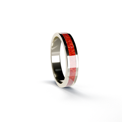 Opals & Ashes Circle Unisex Memorial Ring 9ct White Gold. Ashes blended with Ruby Red Opals.