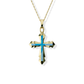 Opals & Ashes Decorative Cross Unisex Memorial Pendant 9ct Yellow Gold. Ashes blended with Pacific Blue Opals.