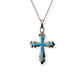 Opals & Ashes Decorative Cross Unisex Memorial Pendant 9ct Rose Gold. Ashes blended with Pacific Blue Opals.