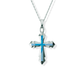 Opals & Ashes Decorative Cross Unisex Memorial Pendant Silver. Ashes blended with Pacific Blue Opals.