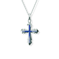 Opals & Ashes Decorative Cross Unisex Memorial Pendant Silver. Ashes blended with Royal Blue Opals.