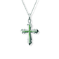 Opals & Ashes Decorative Cross Unisex Memorial Pendant Silver. Ashes blended with Spring Green Opals.