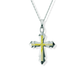 Opals & Ashes Decorative Cross Unisex Memorial Pendant Silver. Ashes blended with Summer Yellow Opals.