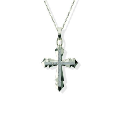 Opals & Ashes Decorative Cross Unisex Memorial Pendant 9ct White Gold. Ashes blended with Pearl White Opals.