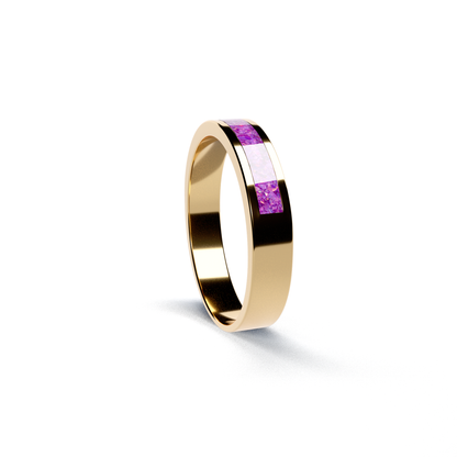 Opals & Ashes Half Circle Unisex Memorial Ring 9ct Yellow Gold. Ashes blended with Lavender Opals.