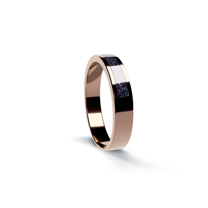 Opals & Ashes Half Circle Unisex Memorial Ring 9ct Rose Gold. Ashes blended with Black Fire Opals.