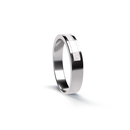 Opals & Ashes Half Circle Unisex Memorial Ring Silver. Ashes blended with Pearl White Opals.
