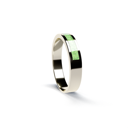 Opals & Ashes Half Circle Unisex Memorial Ring 9ct White Gold. Ashes blended with Spring Green Opals.