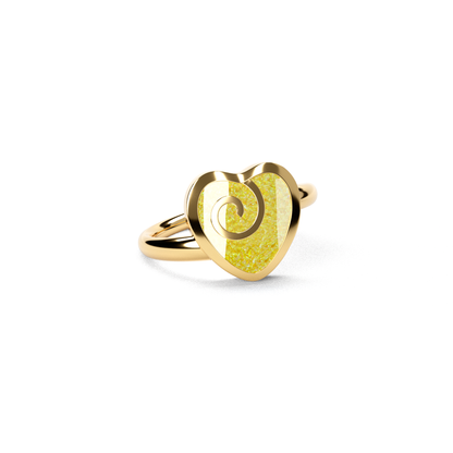 Opals & Ashes Spiral Heart Memorial Ring 9ct Yellow Gold. Ashes blended with Summer Yellow Opals.