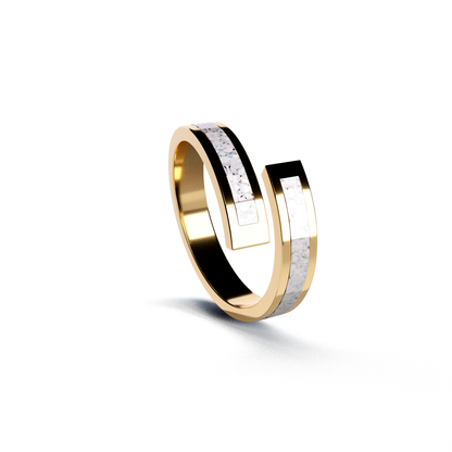 Opals & Ashes Spiral Memorial Ring 9ct Yellow Gold. Ashes blended with Pearl White Opals.