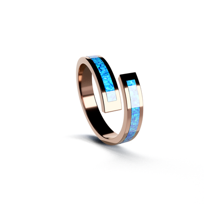 Opals & Ashes Spiral Memorial Ring 9ct Rose Gold. Ashes blended with Pacific Blue Opals.