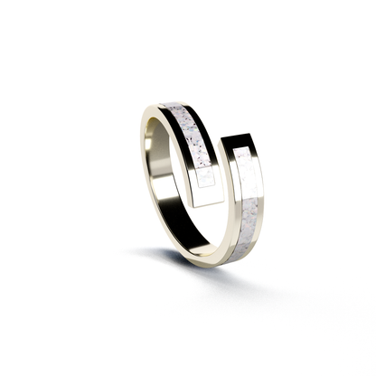 Opals & Ashes Spiral Memorial Ring 9ct White Gold. Ashes blended with Pearl White Opals.