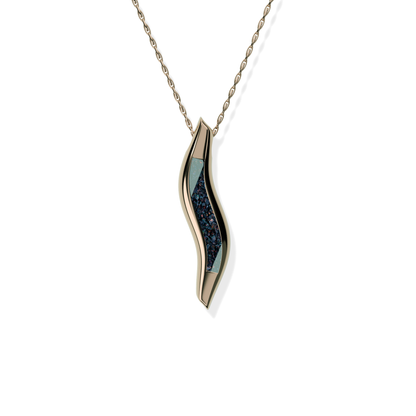 Opals & Ashes Wave Memorial Pendant 9ct Rose Gold. Ashes blended with Black Fire Opals.
