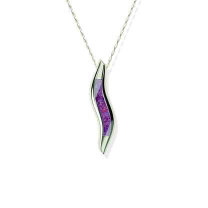 Opals & Ashes Wave Memorial Pendant 9ct White Gold. Ashes blended with Lavender Opals.