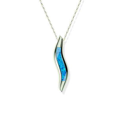 Opals & Ashes Wave Memorial Pendant 9ct White Gold. Ashes blended with Pacific Blue Opals.