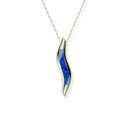 Opals & Ashes Wave Memorial Pendant 9ct White Gold. Ashes blended with Royal Blue Opals.